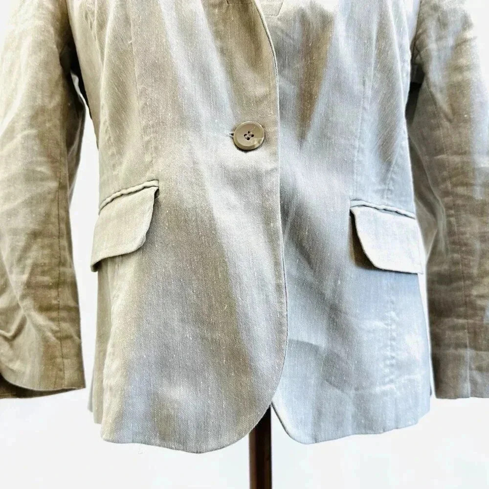 HALOGEN Women Long Sleeve One-Button Collared Pocket Tan Career Jacket Sz Small - Picture 3 of 13